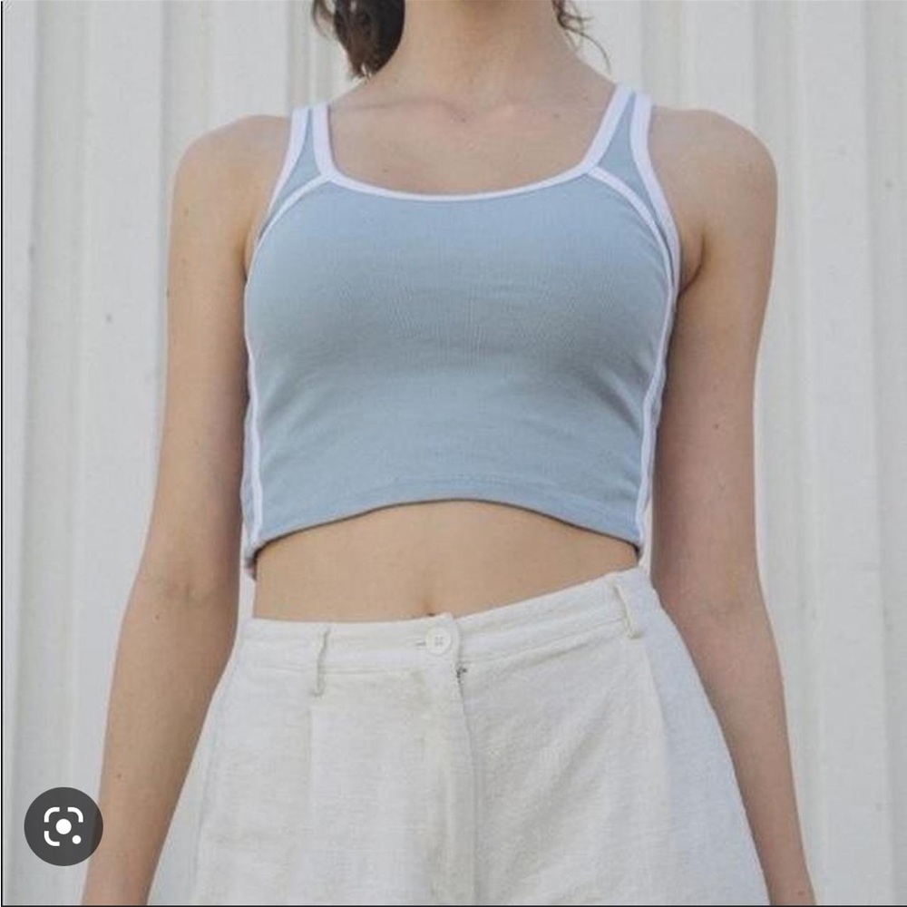 brandy meville baby blue crop tank vest white stripe